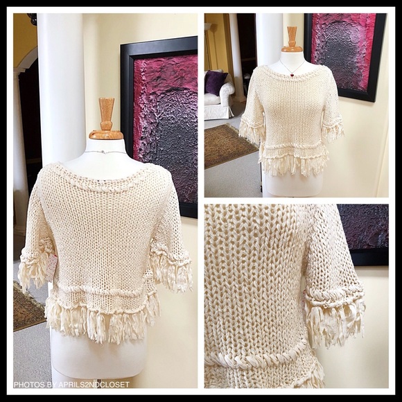 FREE PEOPLE TASSEL FRINGE PULLOVER KNIT CROP TOP - Picture 4 of 8